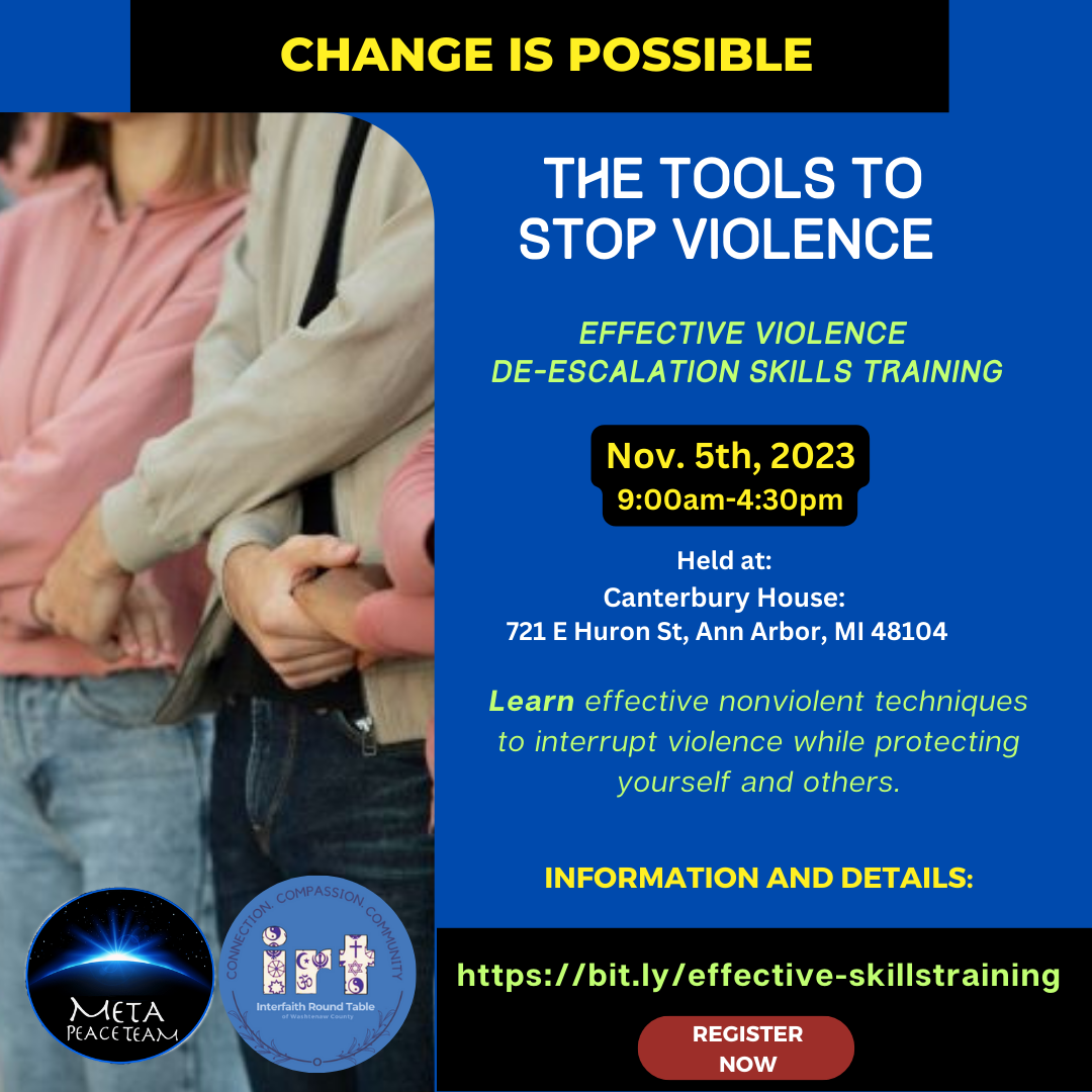 Flyer for Violence De-escalation Skill Training free seminar