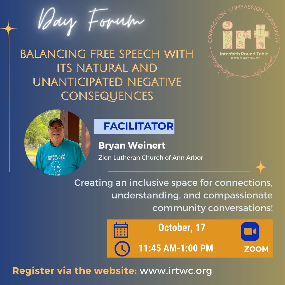 Balancing Free Speech with Its Natural and Unanticipated Consequences day forum flyer